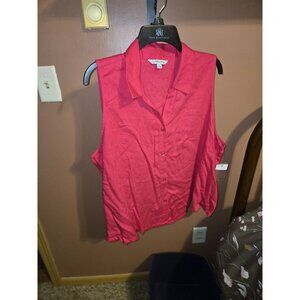 Ophelia Roe Pink 55% Linen  Collared Sleeveless Button made in Vietnam Blouse 2X